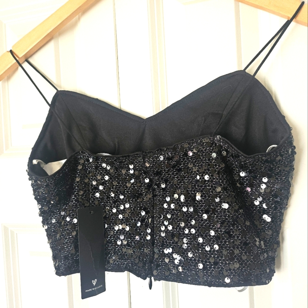 Lulus Sparkling Image Black Sequin Party Two-Piece Jumpsuit, Size S - Picture 10 of 16